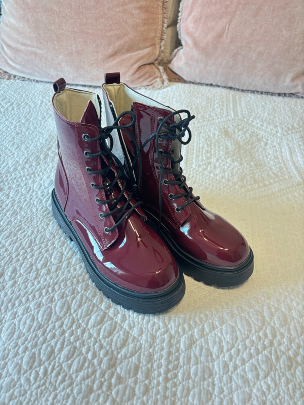 Patent Lace-Up Combat Boots in Burgundy Size 42 (fits like a 9)